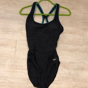 Speedo black and teal one piece bathing suit
